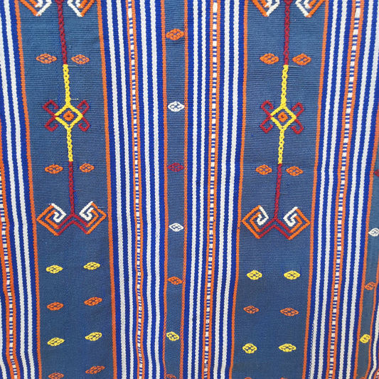 Deep blue vintage Indonesian handwoven Timor Buna Ayotupas songket textiles, brocade wall hanging