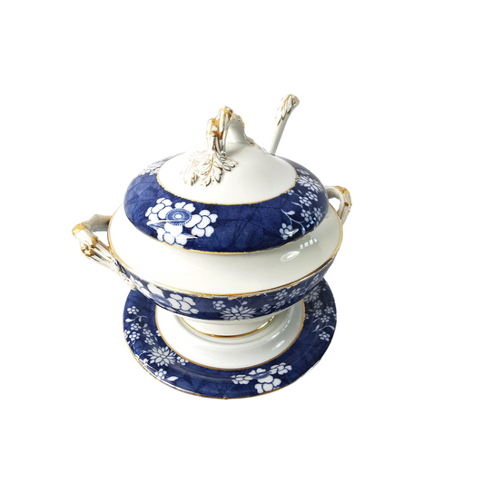 Copeland Spode Tureen with Cracked Ice and Prunus design with Lid, Under Plate and Ladle