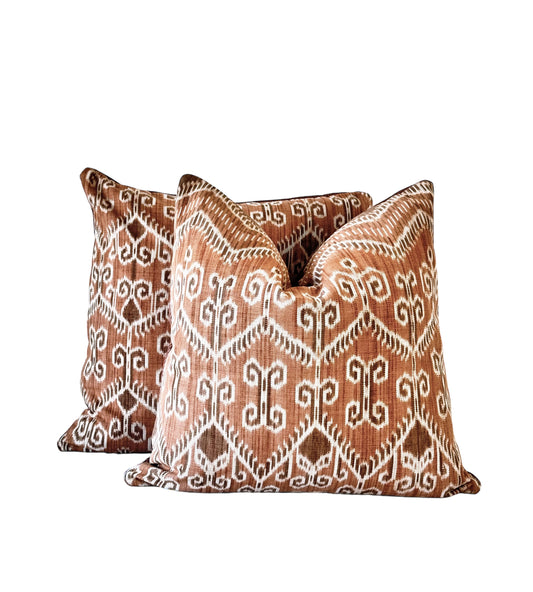 Terracotta Brown Borneo Dayak handwoven Ikat cushions
