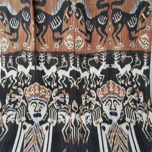 Vintage East Sumba Handwoven Hinggi ceremonial ikat cloth in vibrant natural dye colors