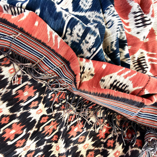 Large Vintage East Sumba Handwoven Hinggi ceremonial ikat cloth in vibrant natural dye colors