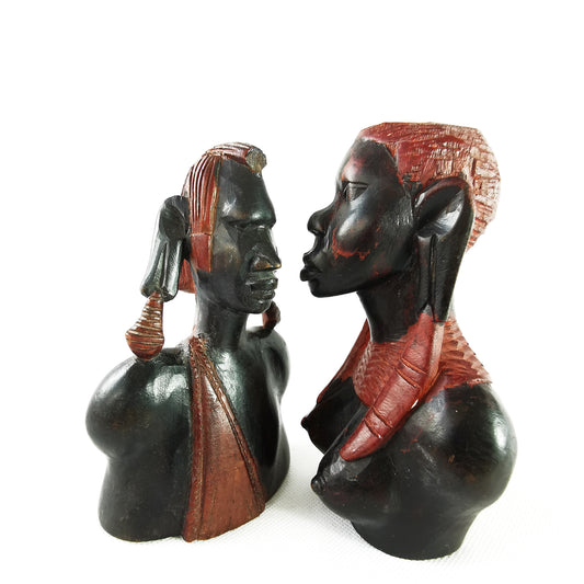 A pair of vintage African wood hand-carving statuette